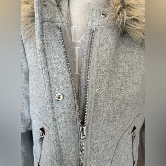 J. Crew Gray and Silver Puffer Coat with Faux Fur Collar - Picture 3 of 8